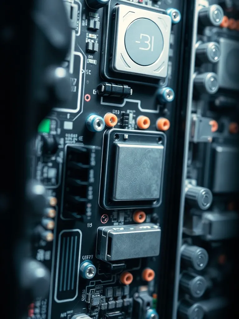 Close up of server hardware, motherboard components, profess